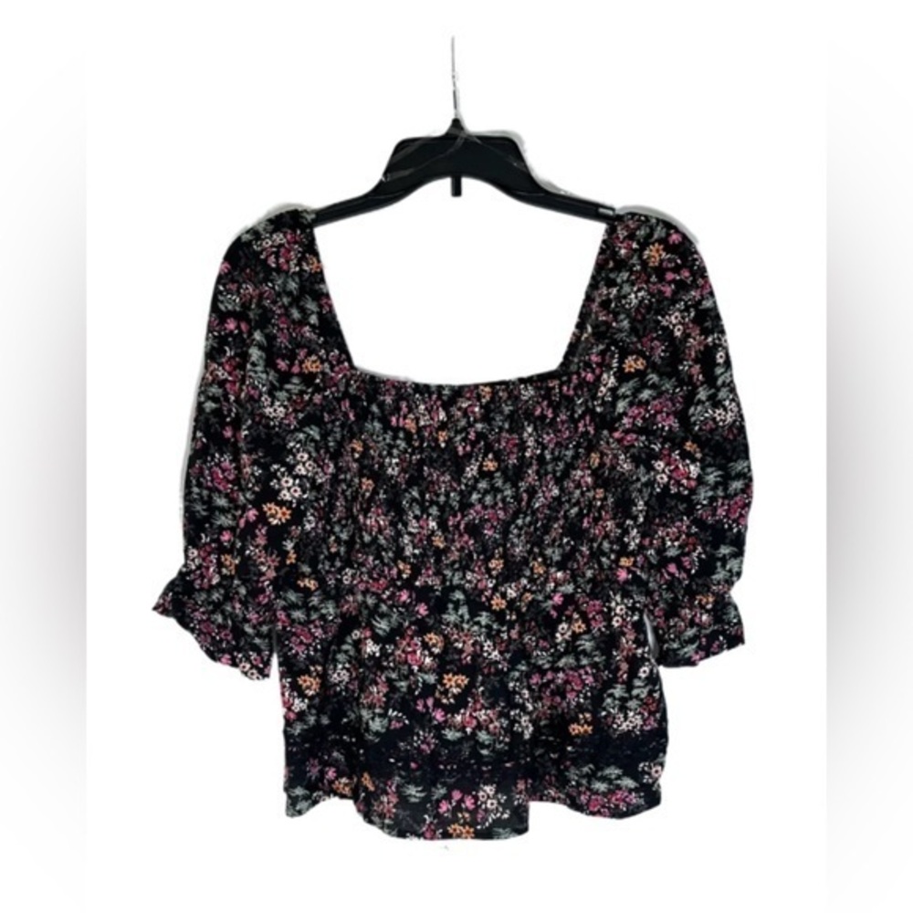 LOVE, FIRE Smocked Lace Trim Top